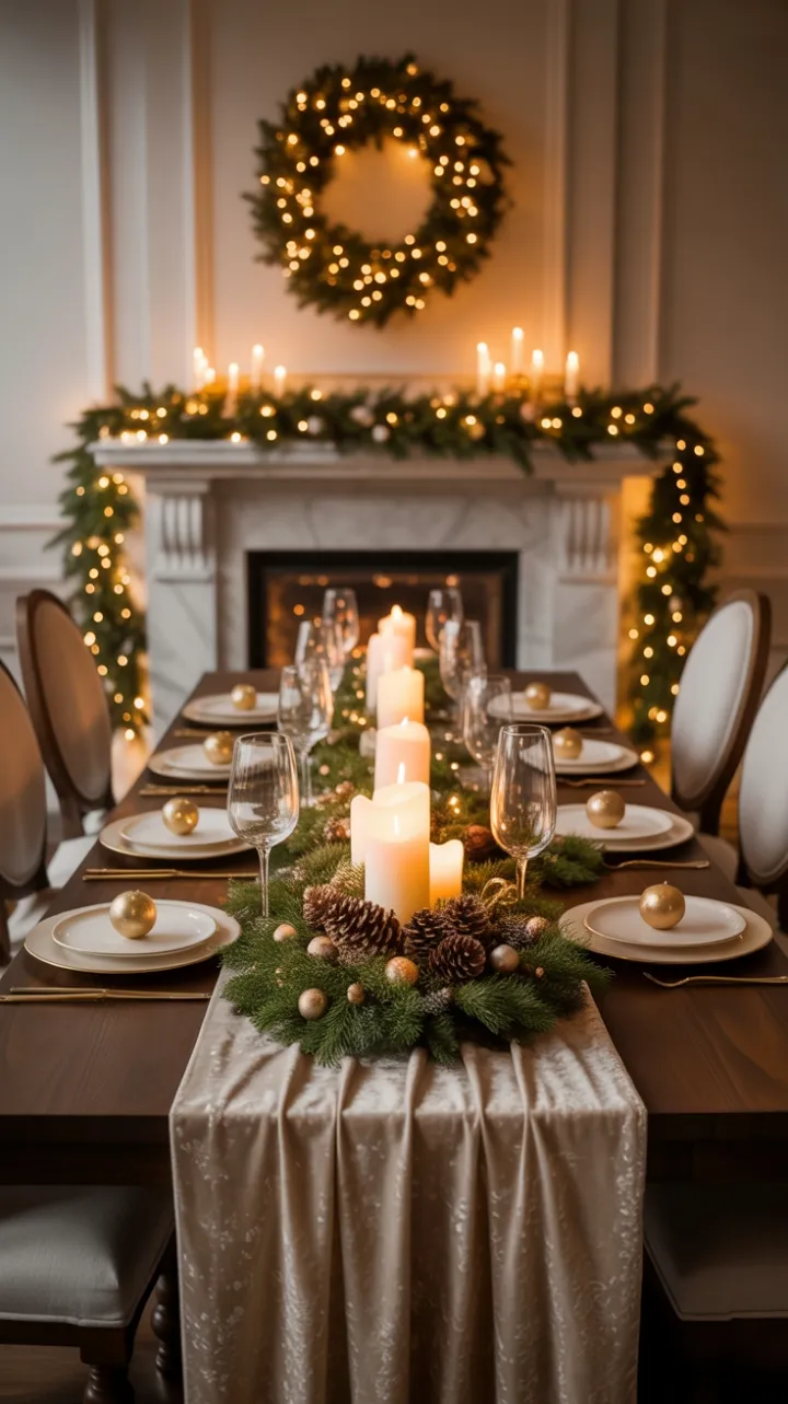Candlelit Christmas Table in Velvet and Pine