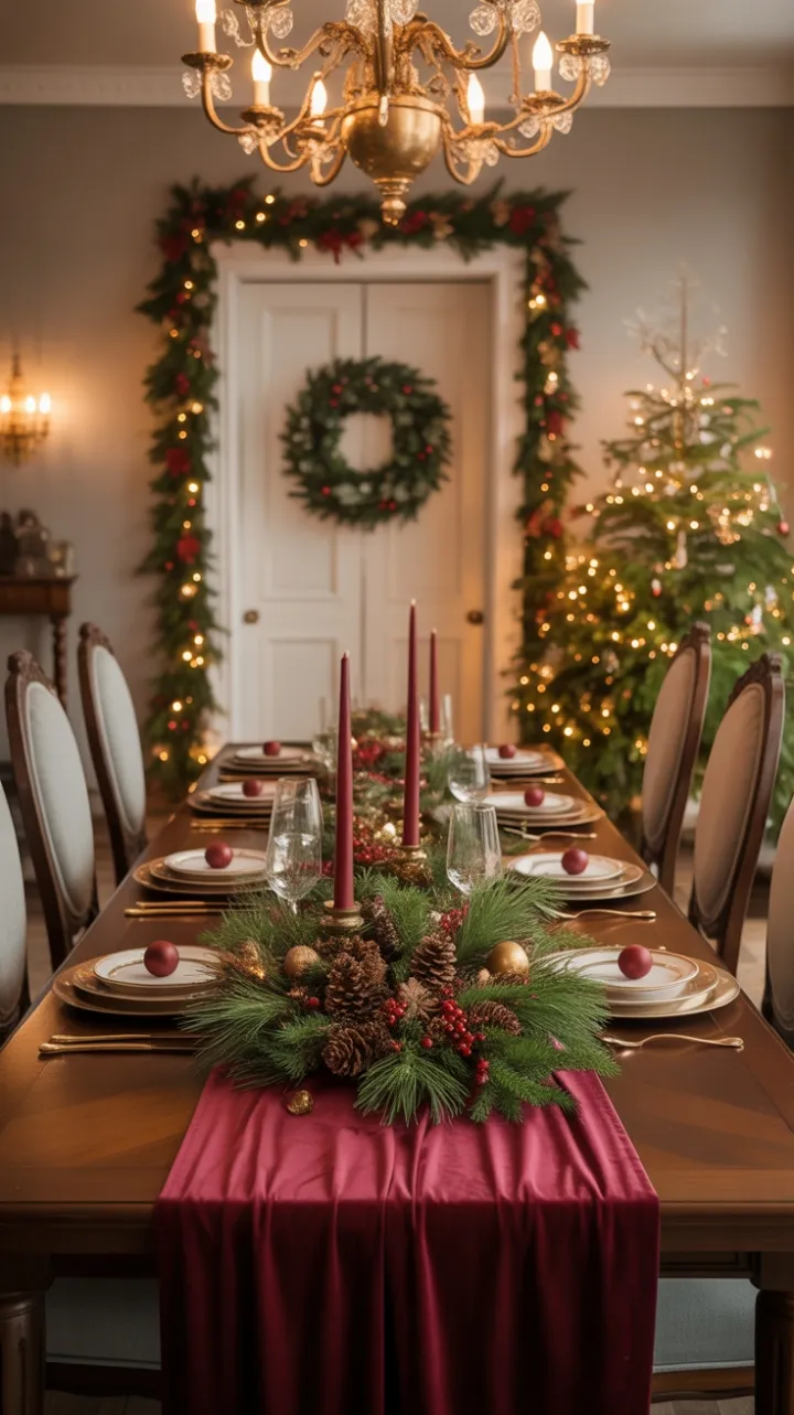 Burgundy Velvet Holiday Dinner in a Golden Glow