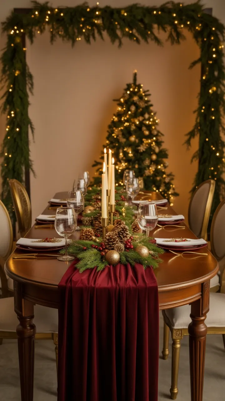 Burgundy Velvet Holiday Table Set for a Cozy Christmas Gathering