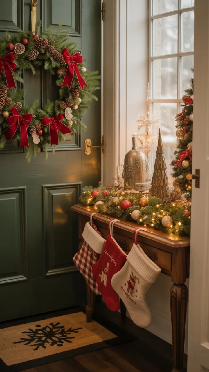 A Vintage Christmas Welcome in Velvet Bows and Golden Light