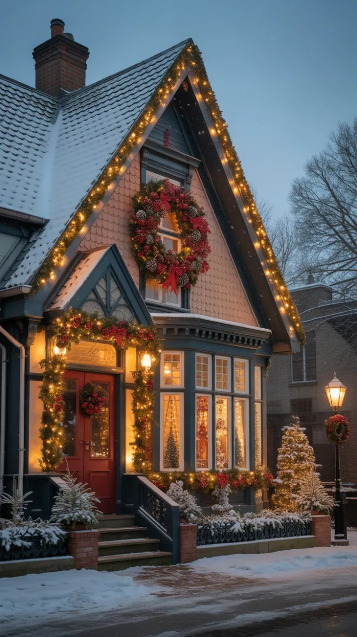 Snow-Kissed Victorian Wrapped in Warm Christmas Light