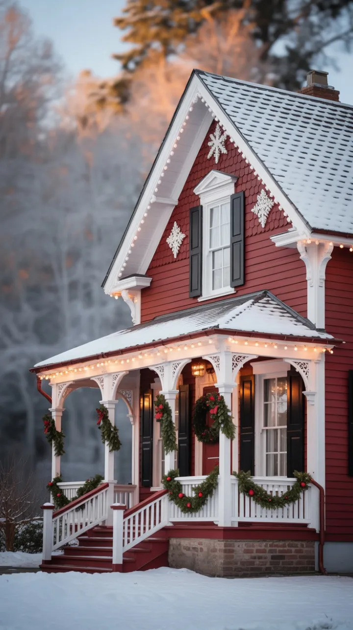 Victorian Gingerbread House Bathed in Golden Christmas Light