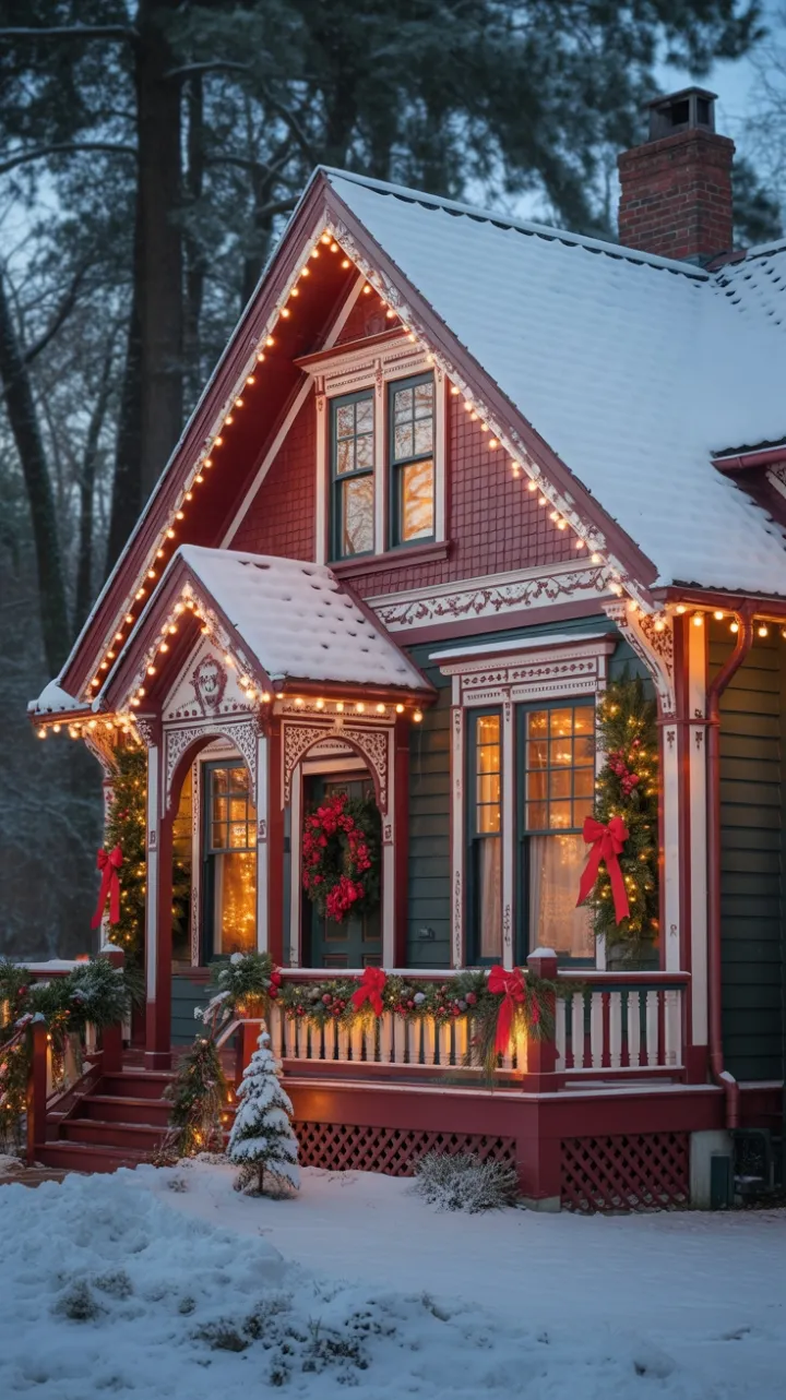 Snow-Kissed Crimson Victorian Radiates Warm Holiday Glow