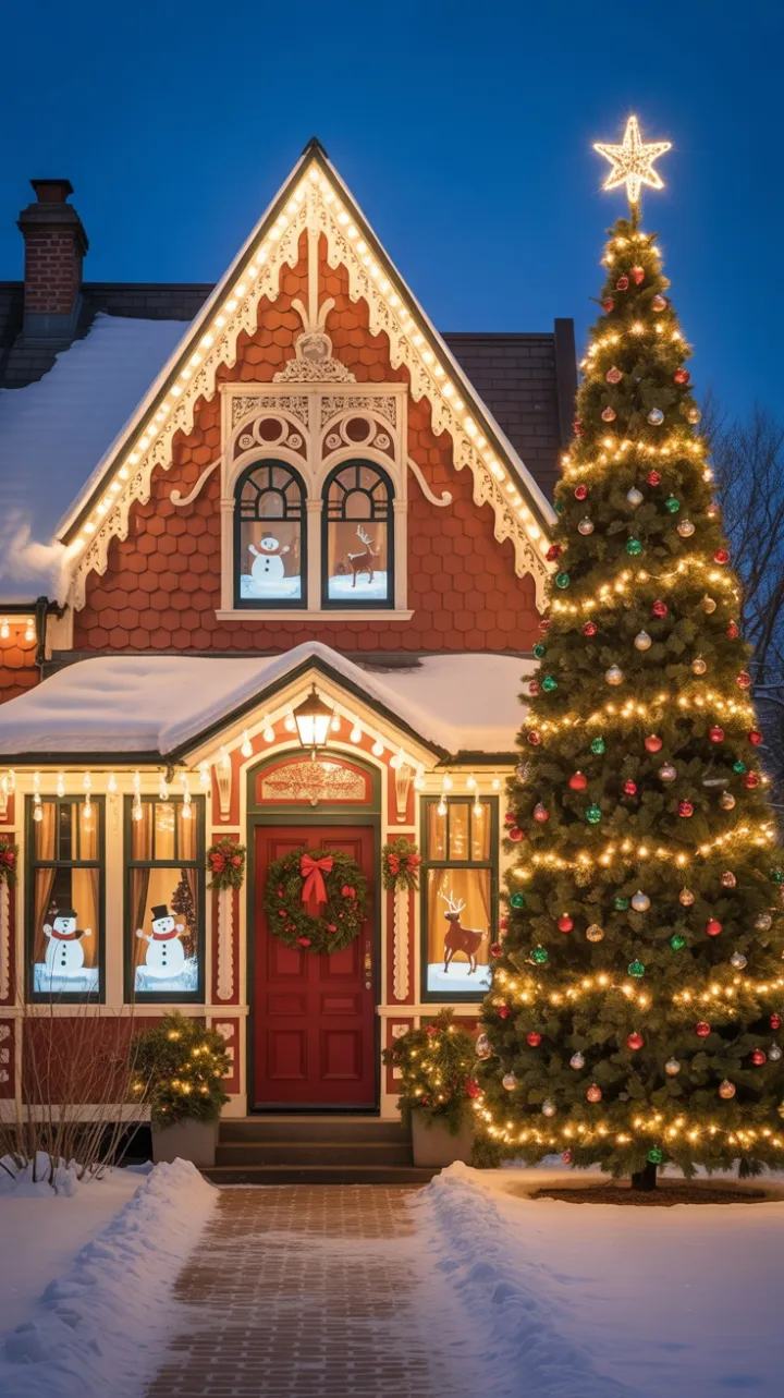 Victorian Gingerbread House Aglow with Christmas Magic