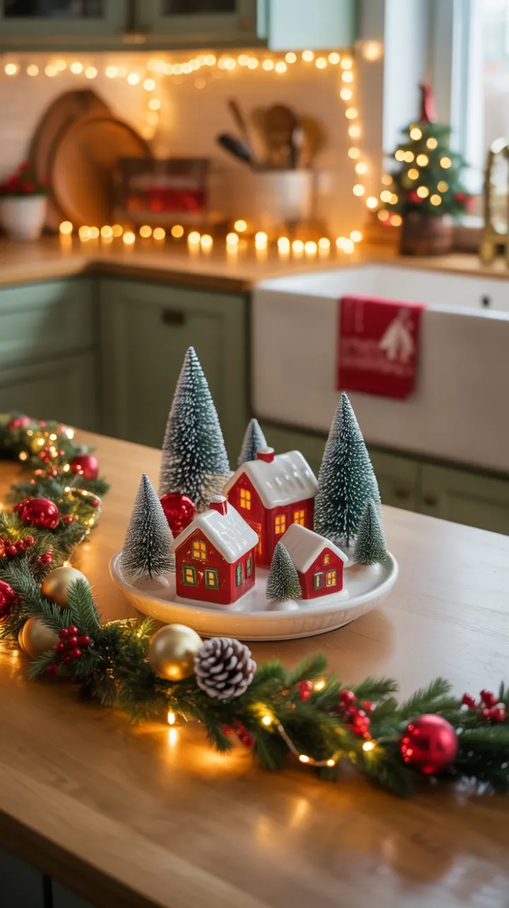Cozy Countertop Christmas with a Twinkling Cabin Centerpiece