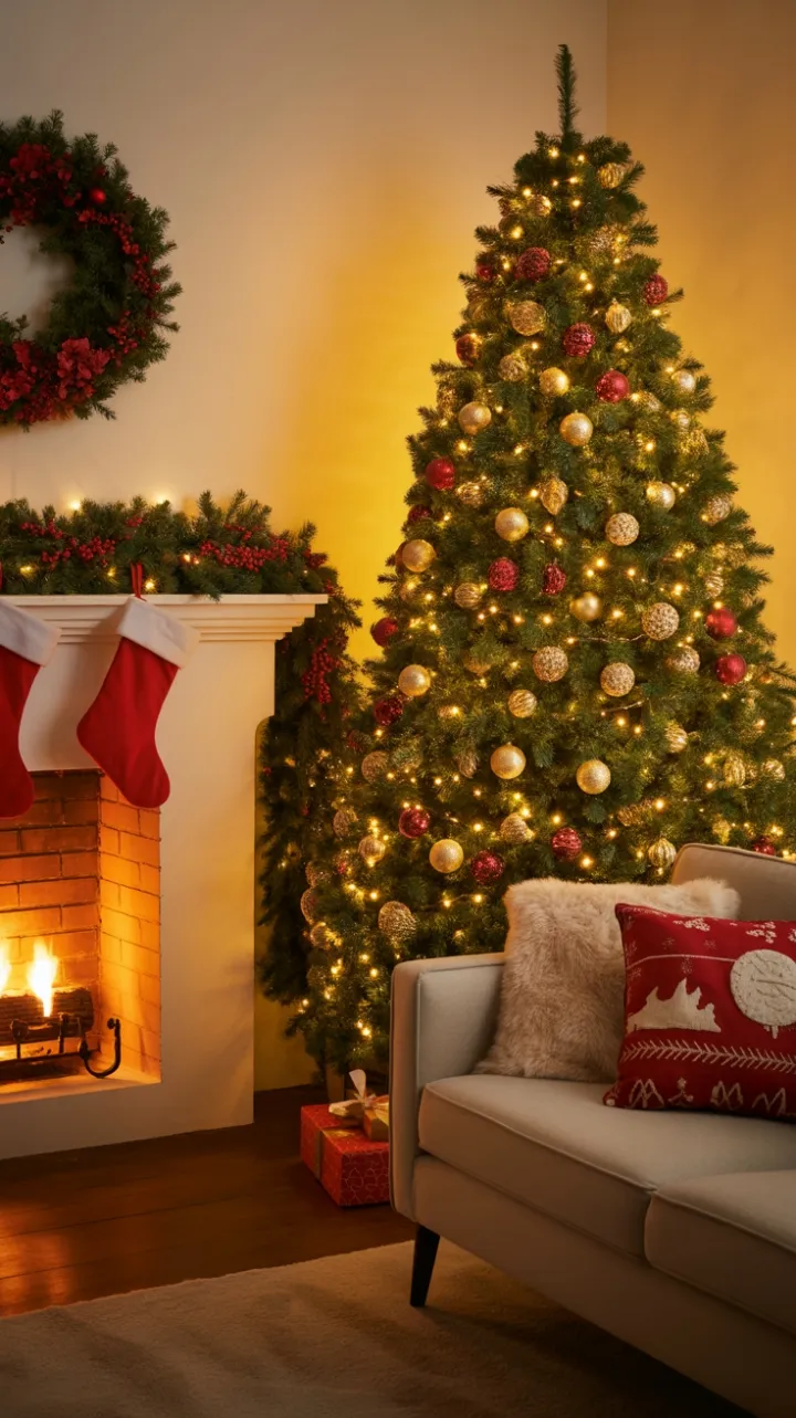 Warm Hearth and Golden Tree A Cozy Christmas Evening