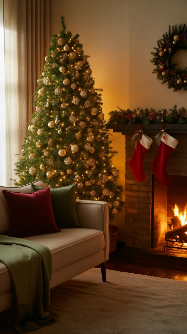 Golden Lights and a Cozy Hearth for Christmas