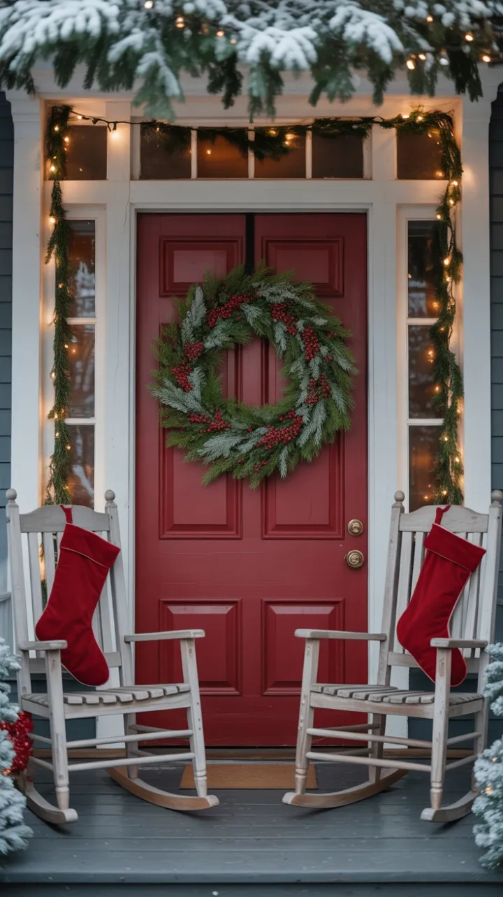 Snow-Kissed Victorian Porch Wrapped in Cranberry Cheer