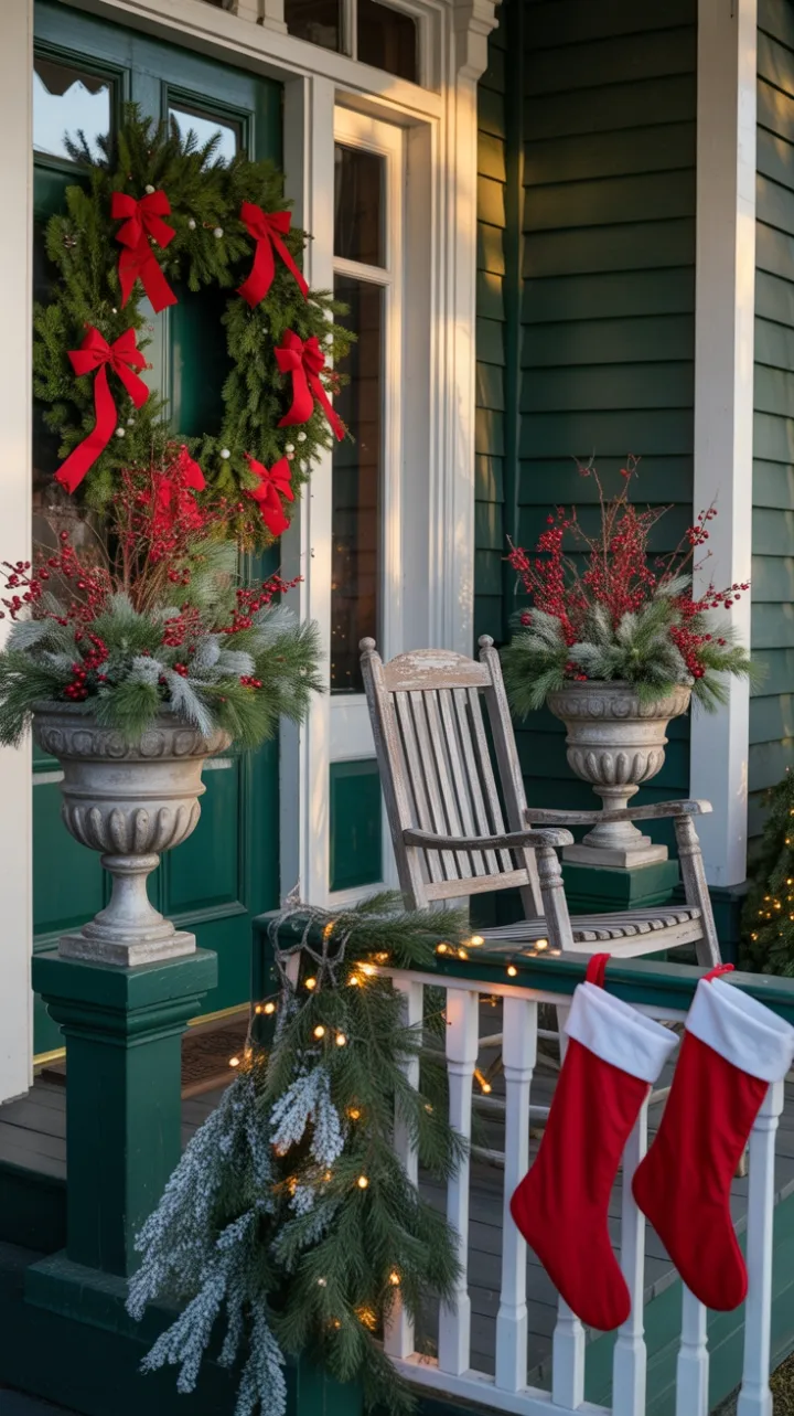 Sunlit Victorian Porch Dressed for Christmas