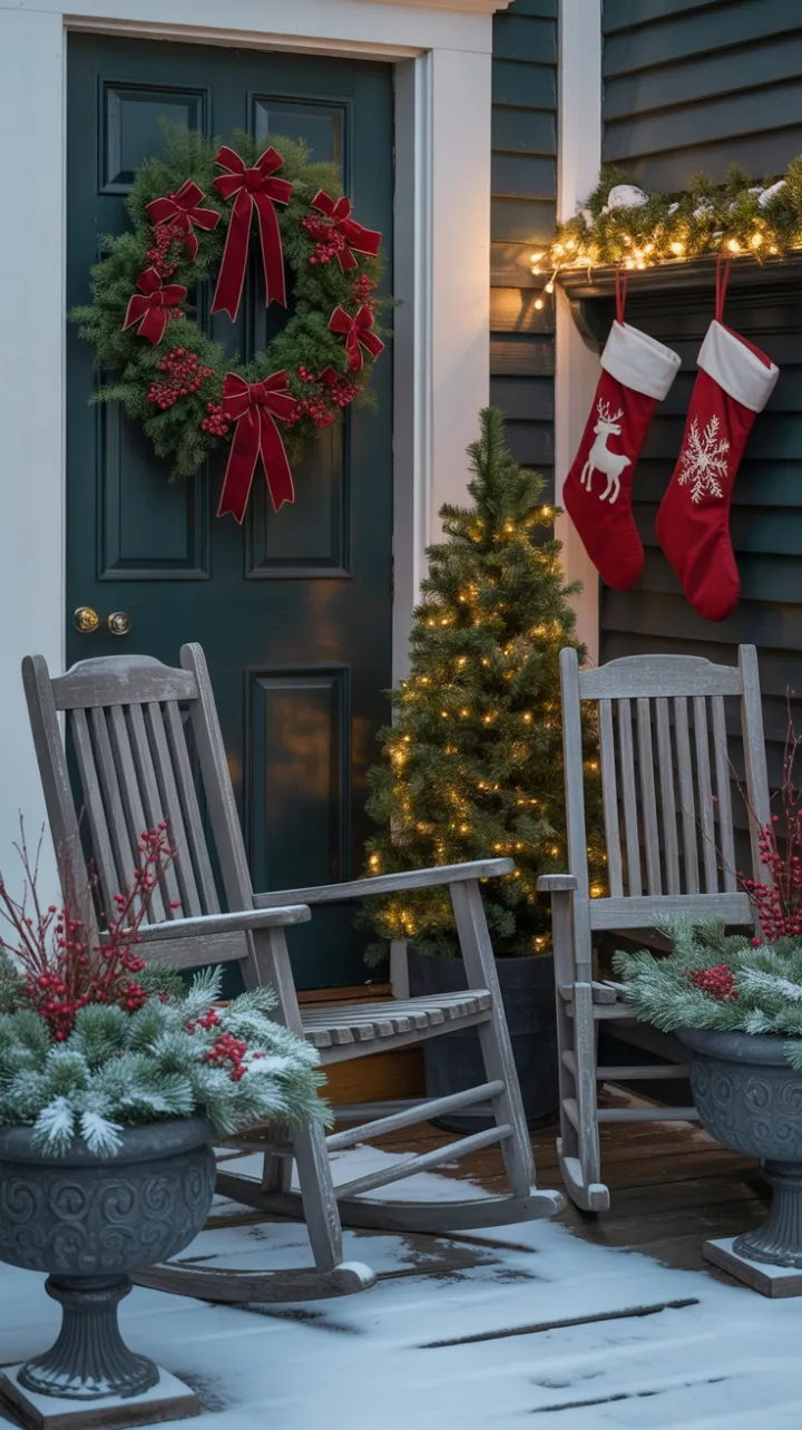 Snow-Kissed Porch Wrapped in Holiday Warmth