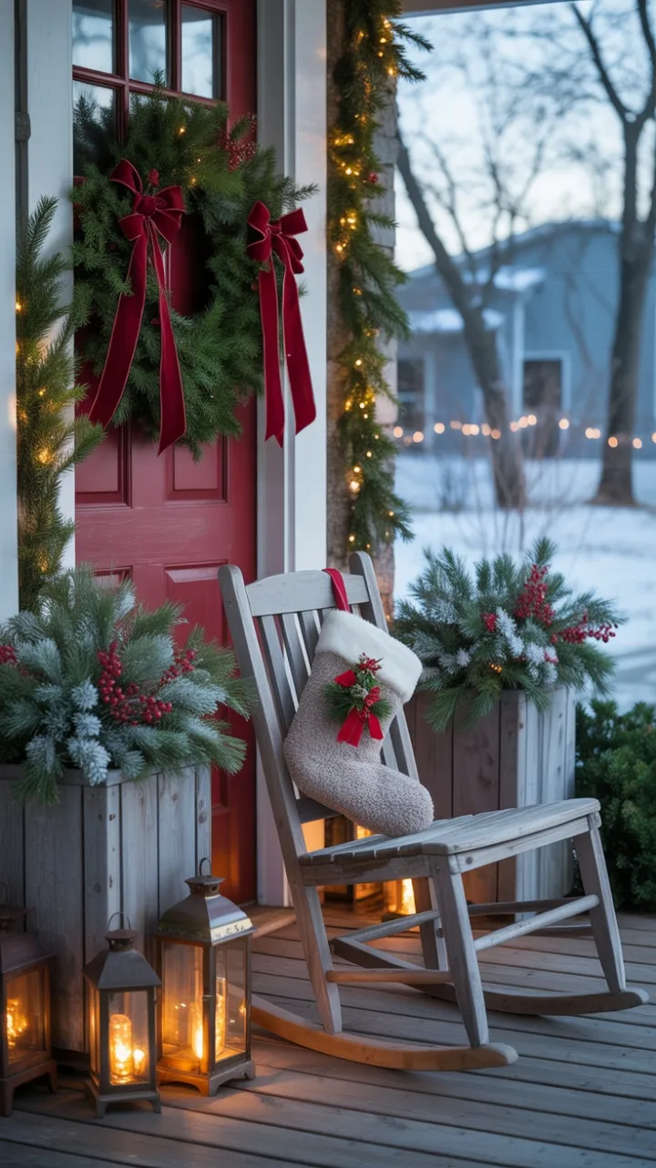 Cozy Christmas Welcome on a Snow-Dusted Porch