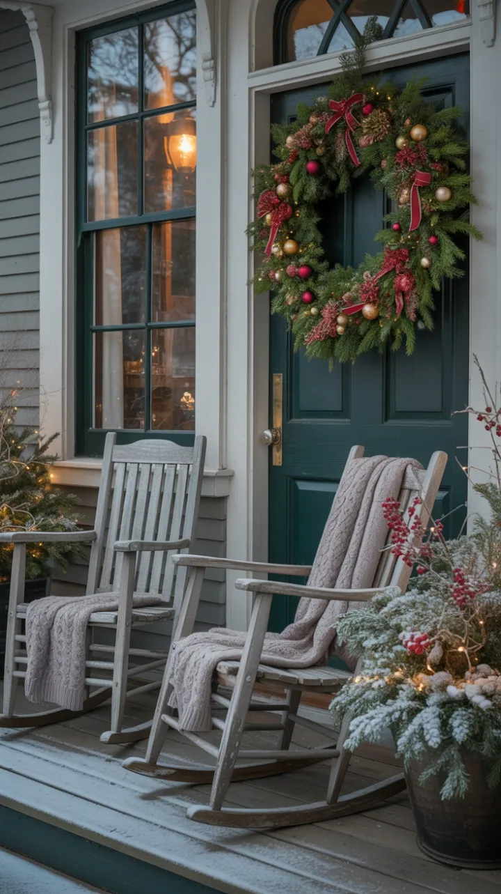 Snow-Kissed Victorian Porch Radiating Cozy Holiday Warmth