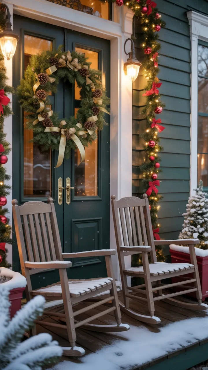 Snow-Kissed Victorian Porch Wrapped in Holiday Warmth