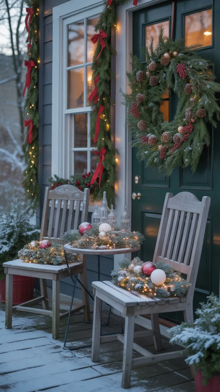 Snow-Kissed Porch Bathed in Warm Holiday Glow