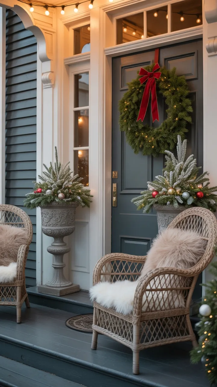 Victorian Porch Wrapped in Velvet Bows and Twinkling Lights