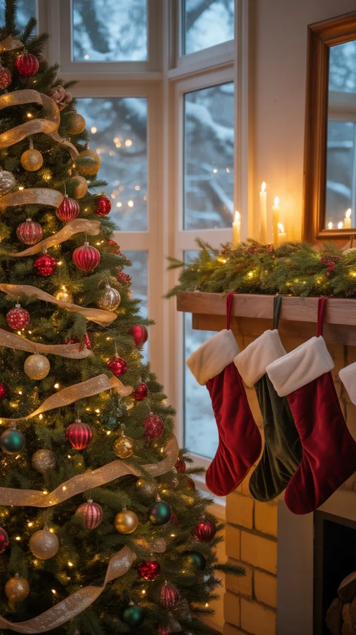 Luminous Fir and Velvet Stockings by the Snowy Bay Window