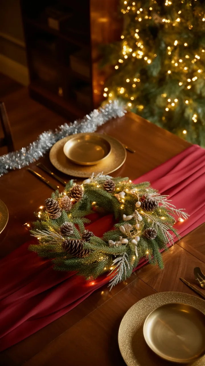 Crimson Runner and Golden Glow on a Festive Christmas Table