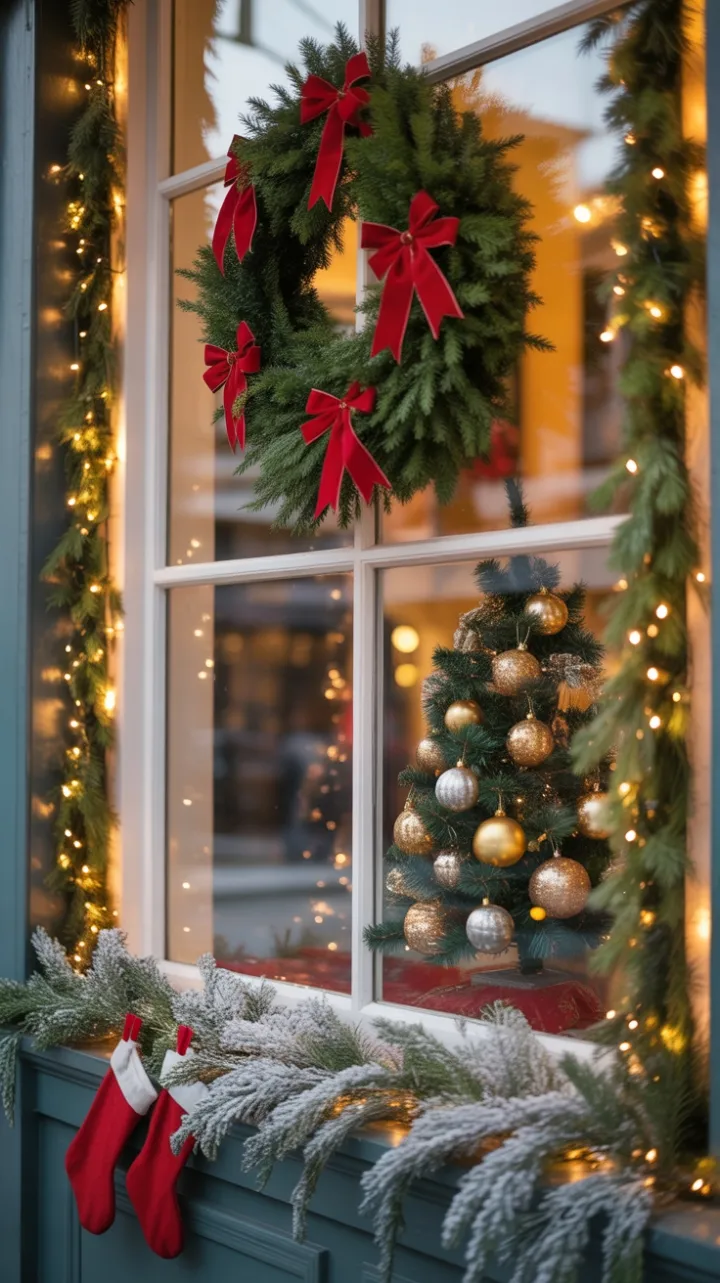 Cozy Christmas Window Glow at Snowy Dusk