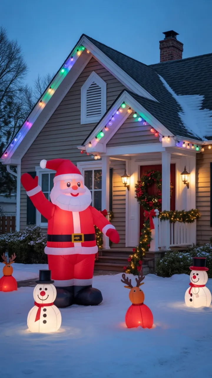 Santa's Cheer Lights Up a Snowy Suburban Welcome