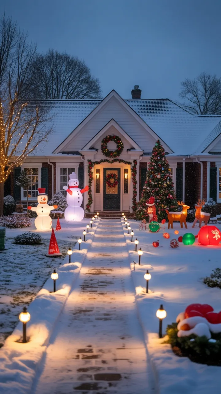 Wreath-Lit Path to a Snowy Holiday Welcome