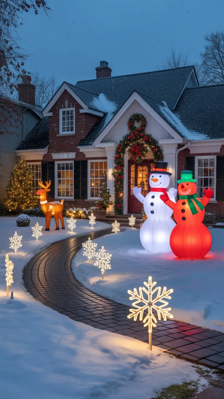 Twinkling Snowfall at the Garland-Draped Holiday Home