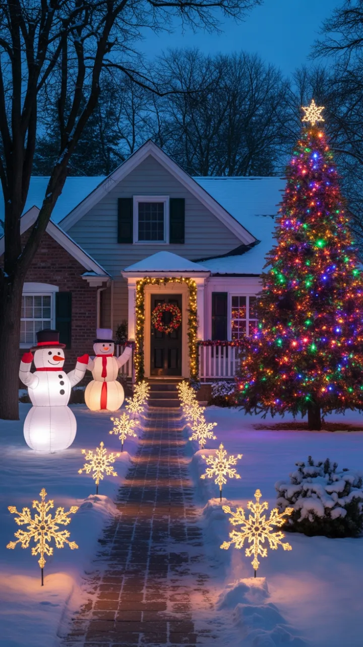 Snow-Kissed Home Wrapped in Twinkling Holiday Lights