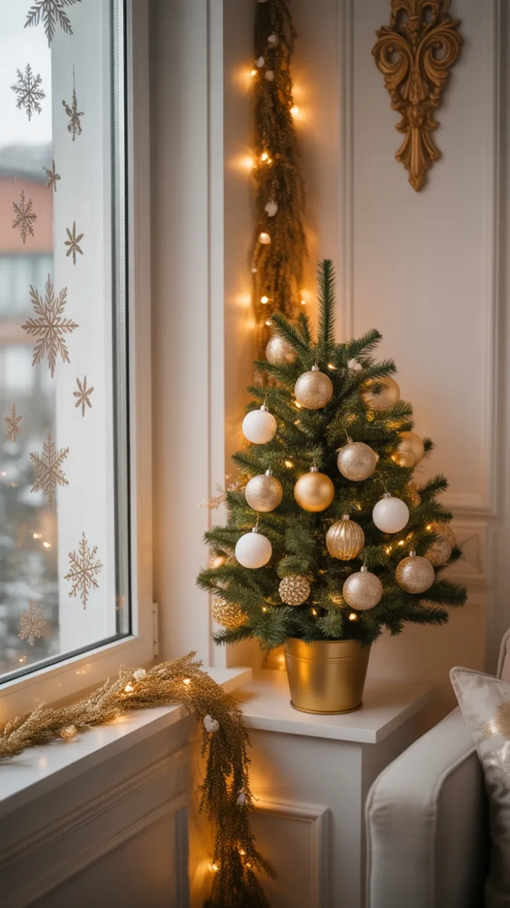 Gilded Holiday Nook Bathed in Warm Light