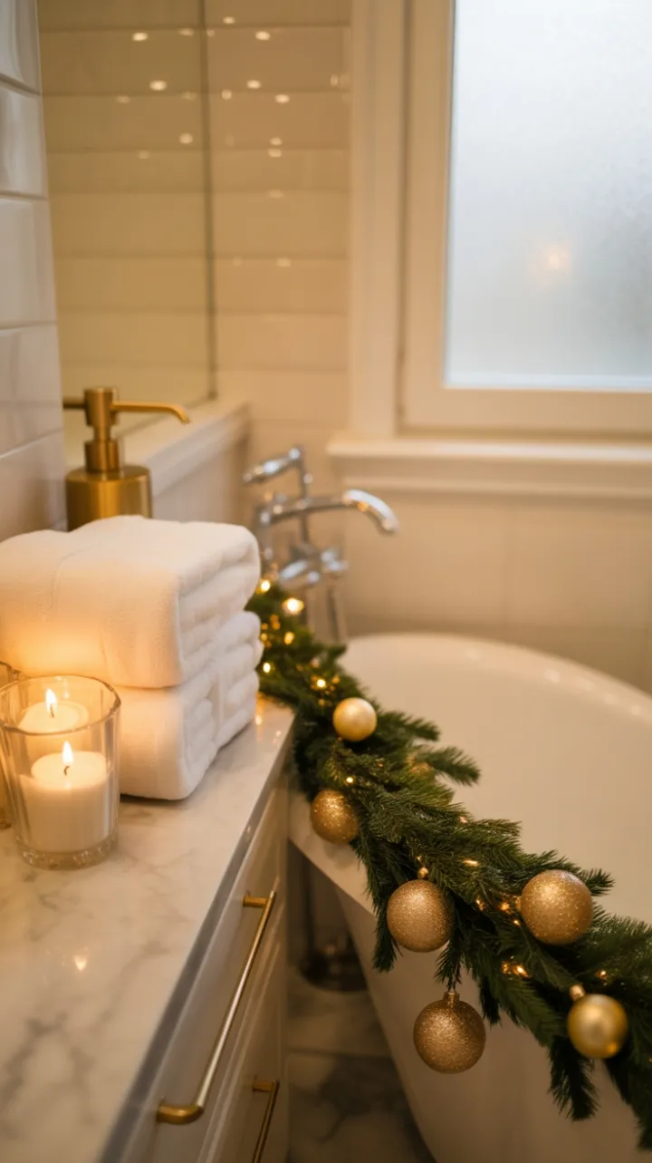 Golden Holiday Retreat with Plush Towels and Candlelit Bath