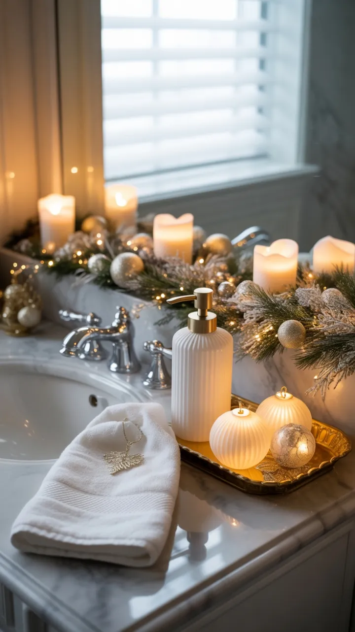 Candlelit Holiday Bath with Gold and Frosted Elegance