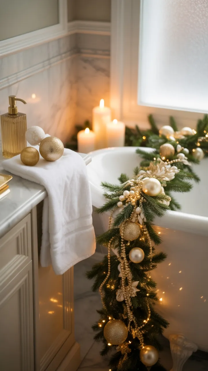 Luxe Holiday Bath Retreat with Gold and Pearl Accents