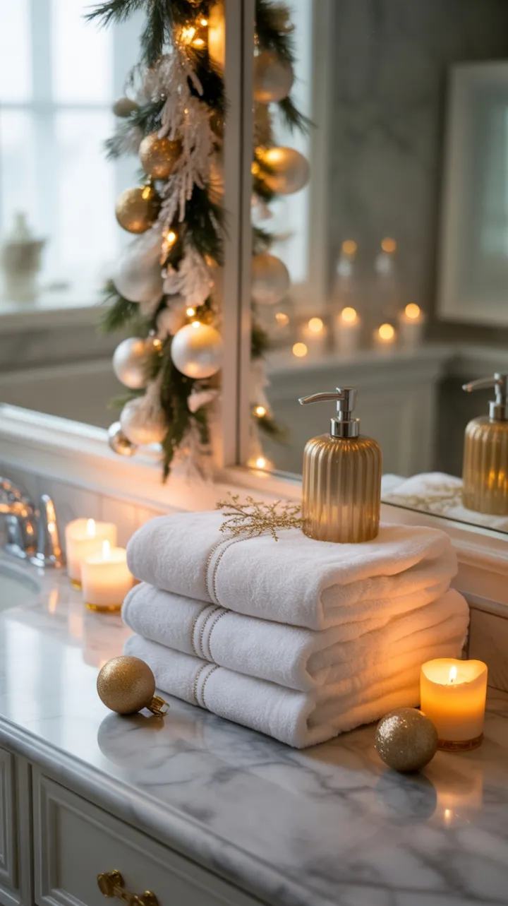 Serene Candlelit Holiday Bath in White and Gold