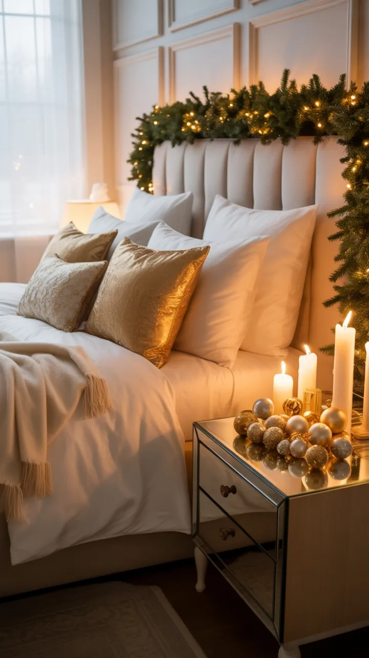 Candlelit Christmas Retreat Draped in Gold and White