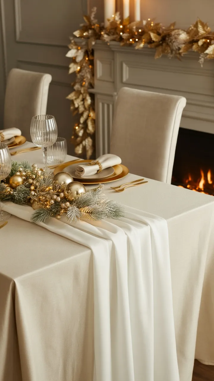 Gilded Christmas Table Bathed in Fireplace Glow