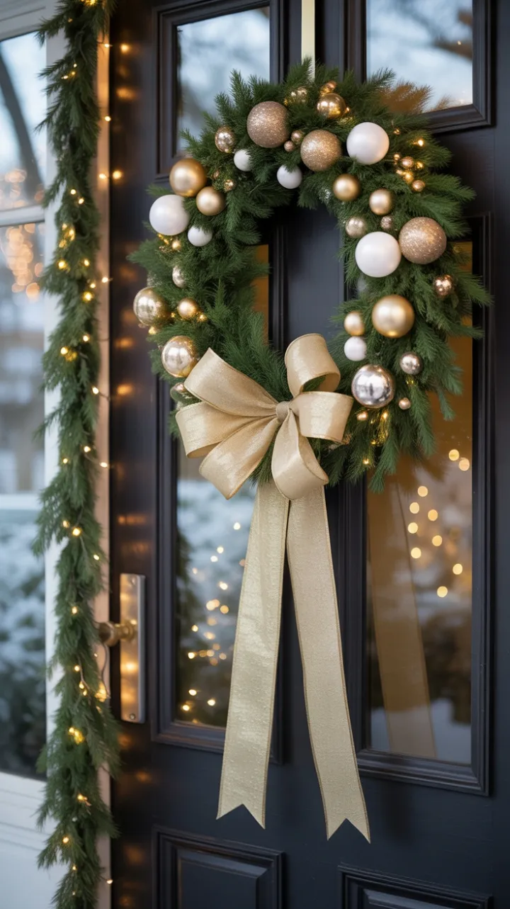 Snow-Kissed Porch Wreathed in Gold and Light