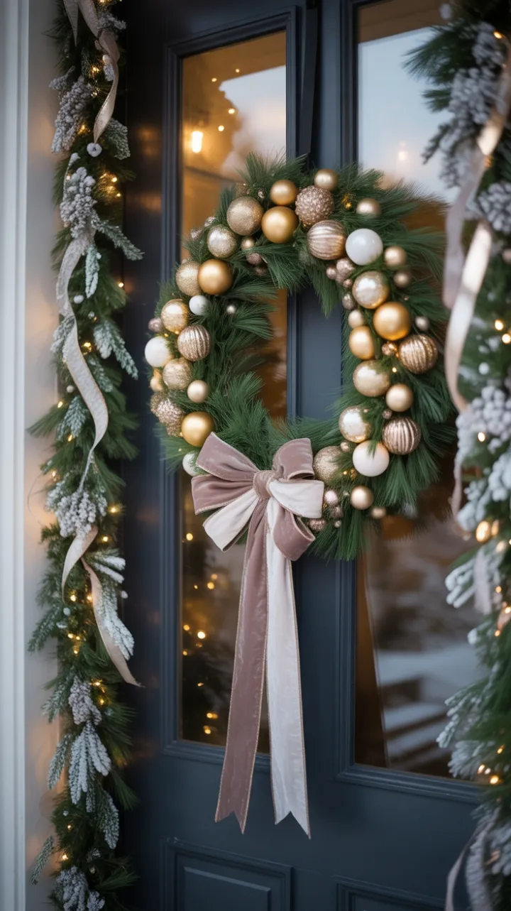 Gilded Winter Welcome on a Velvet-Trimmed Door