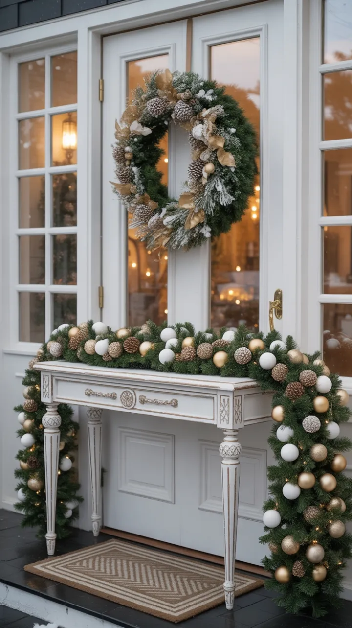 Gilded Snow-Kissed Welcome at a Cozy Entryway