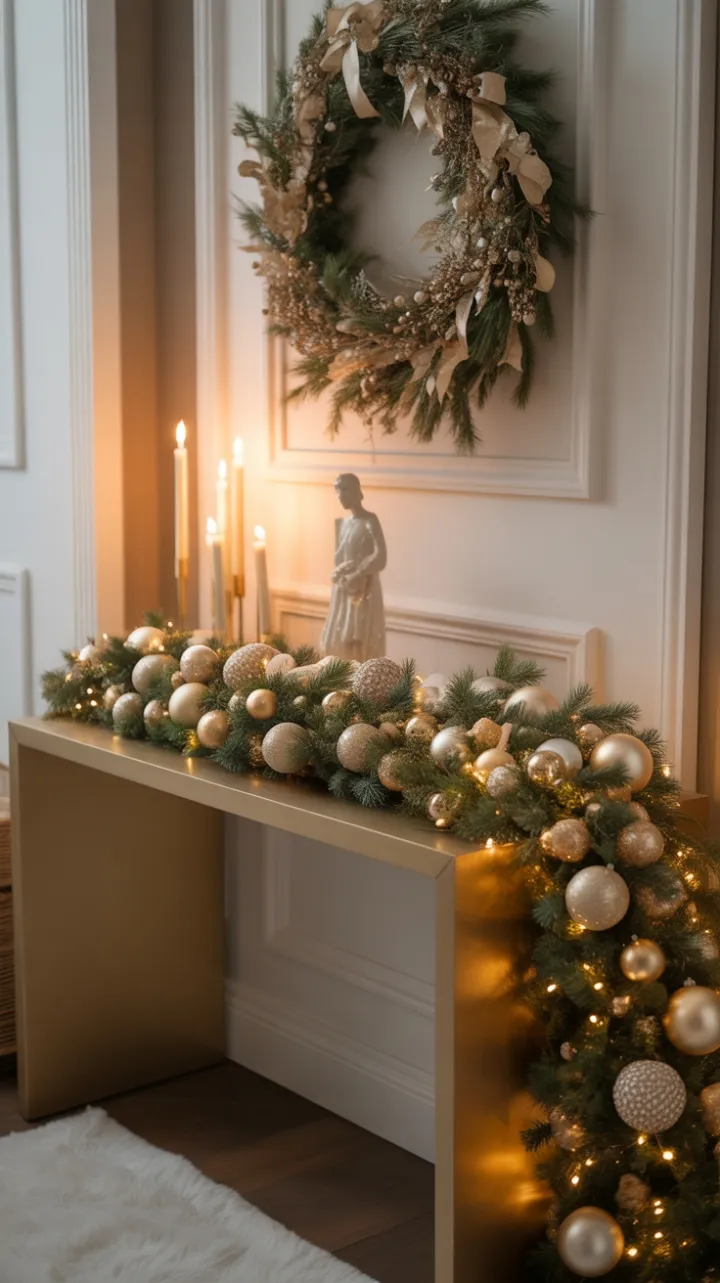 Warm Golden Welcome to an Elegant Holiday Entryway