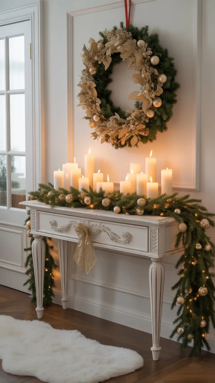 Pristine White Holiday Welcome Dressed in Gold and Candlelight