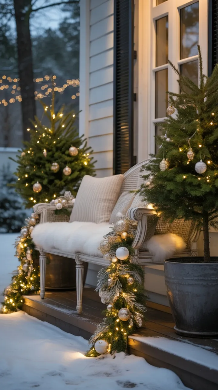Golden Evening on a Snow-Kissed Christmas Porch