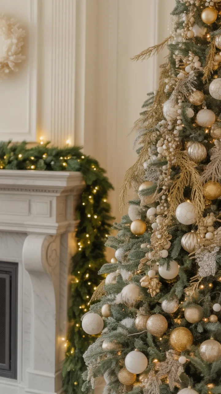 Timeless Gold and White Holiday Elegance in a Classic Living Room