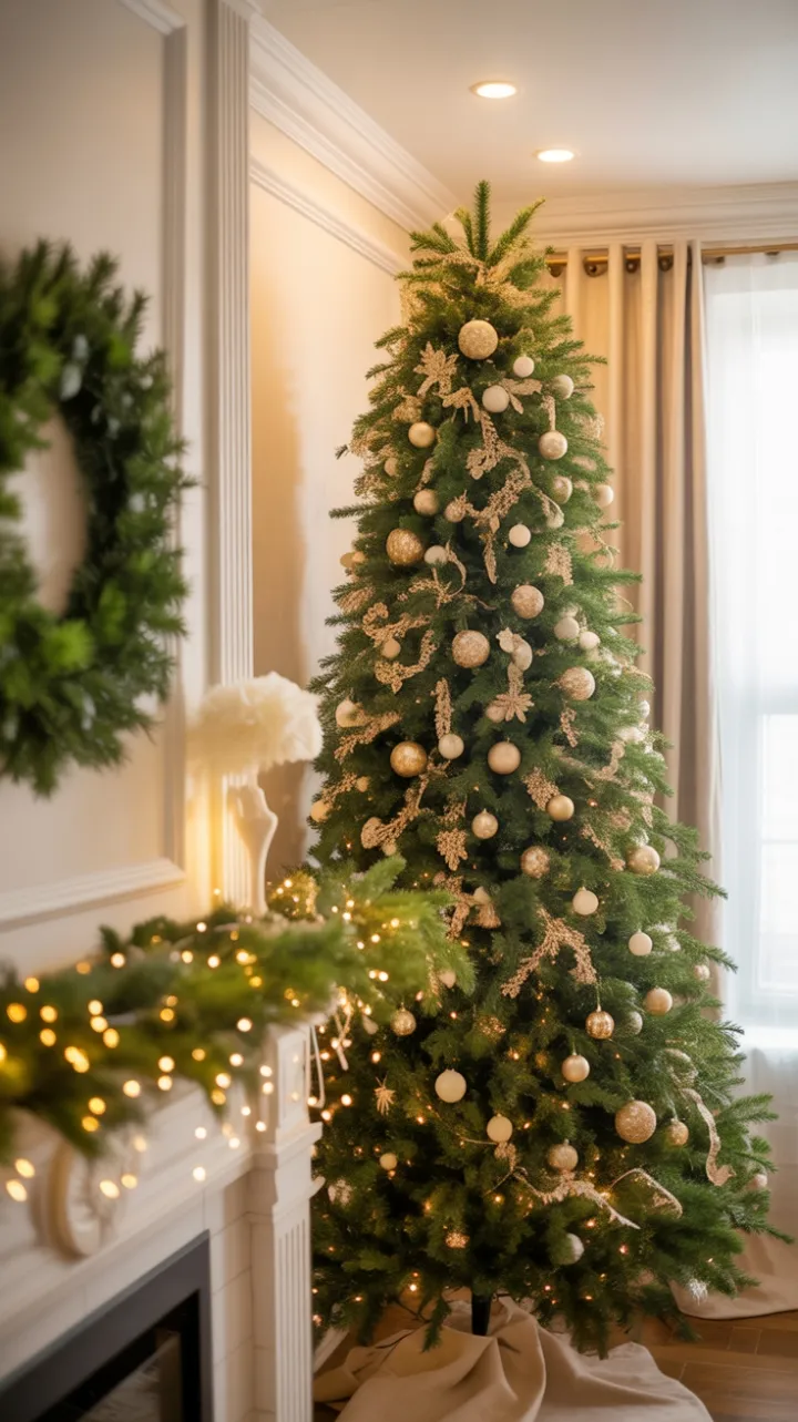 Timeless Holiday Elegance in a Golden Christmas Living Room