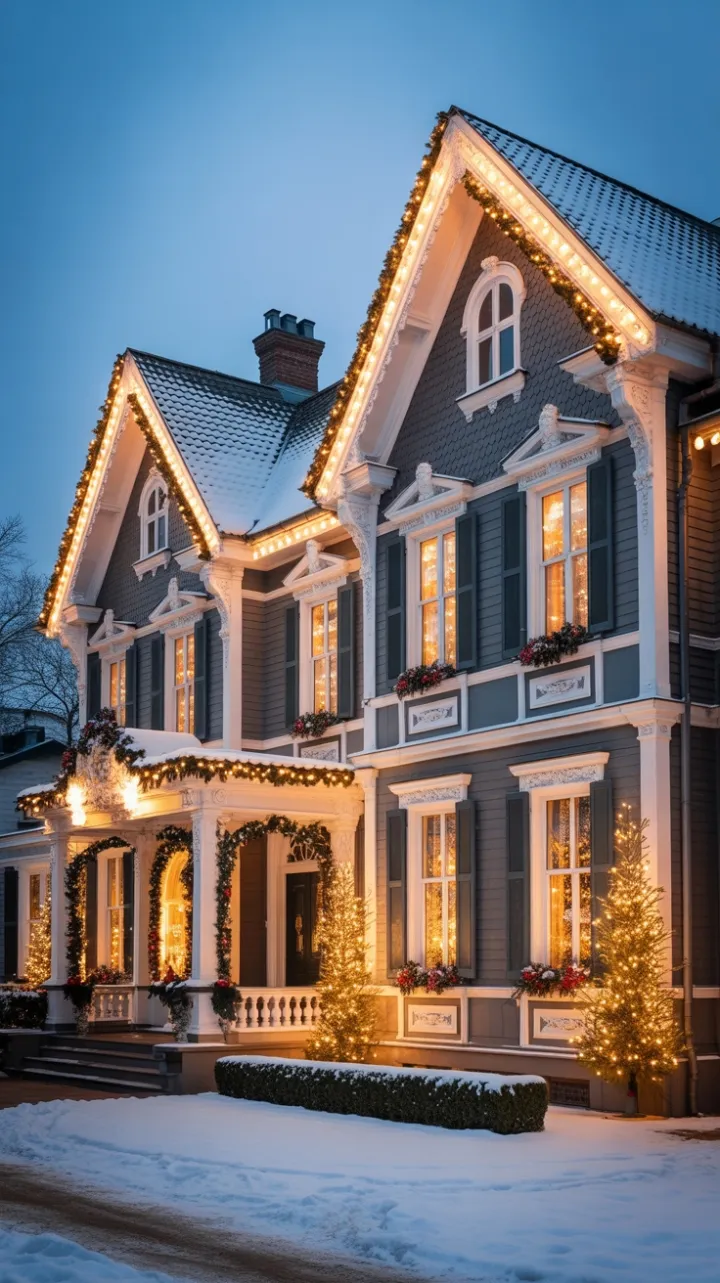 Victorian Manor Bathed in Golden Christmas Light