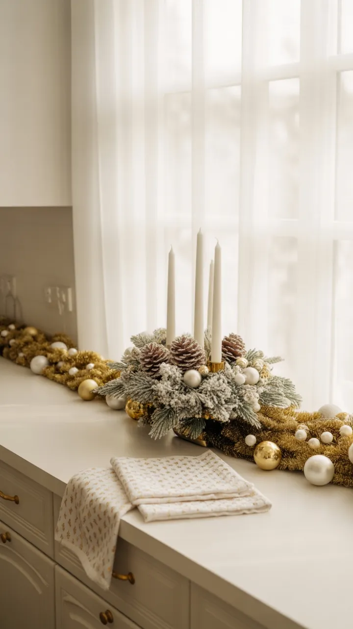 Gilded Holiday Elegance on a Pristine Kitchen Countertop