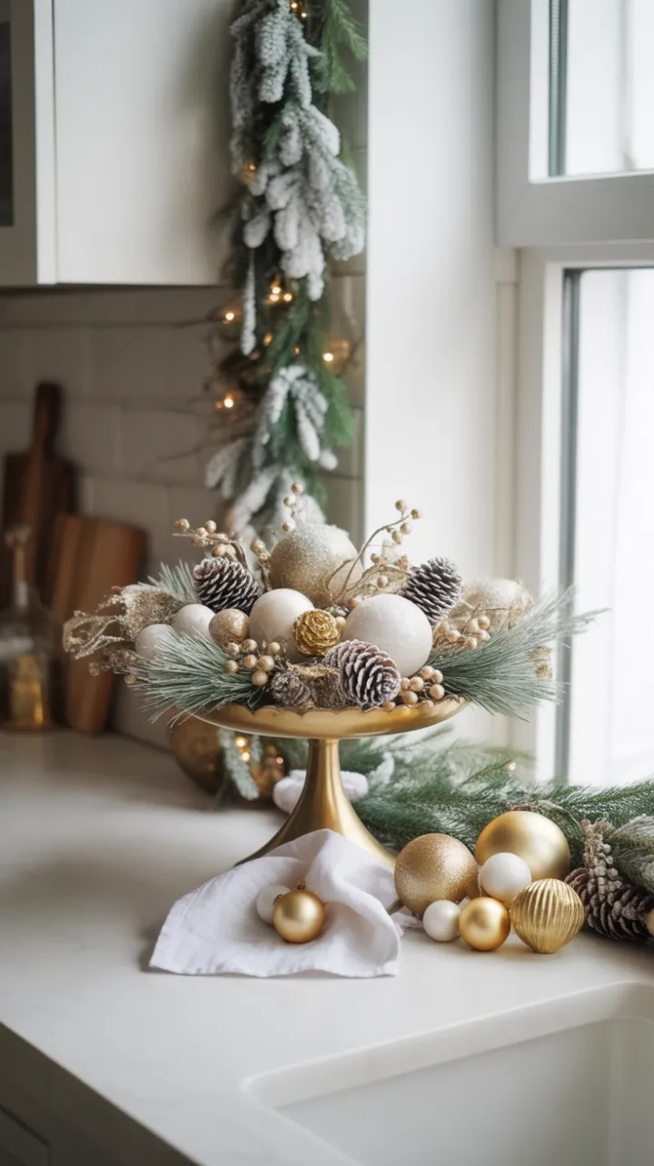 Frosted Elegance on a Golden Christmas Countertop