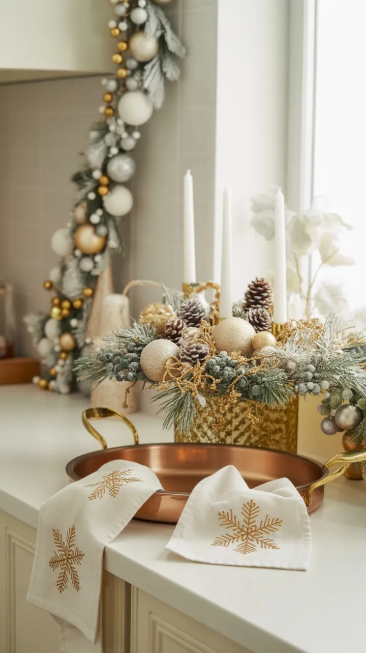 Golden Holiday Elegance on a Cozy Kitchen Countertop