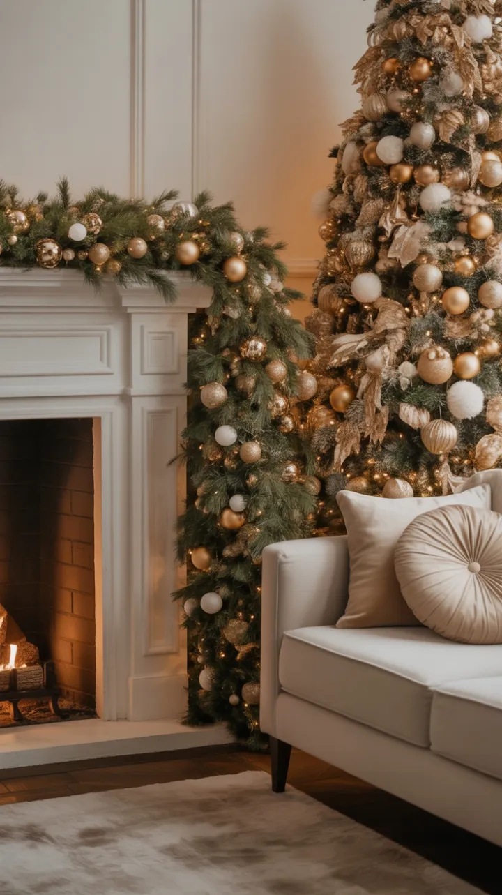 Gilded Holiday Hearth – Cozy Luxury in Gold and White