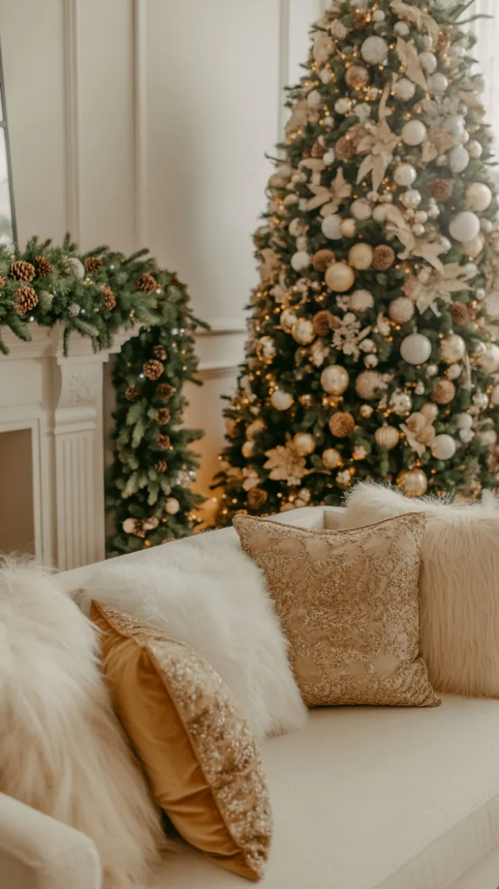 Golden Elegance in a Cozy Christmas Living Room
