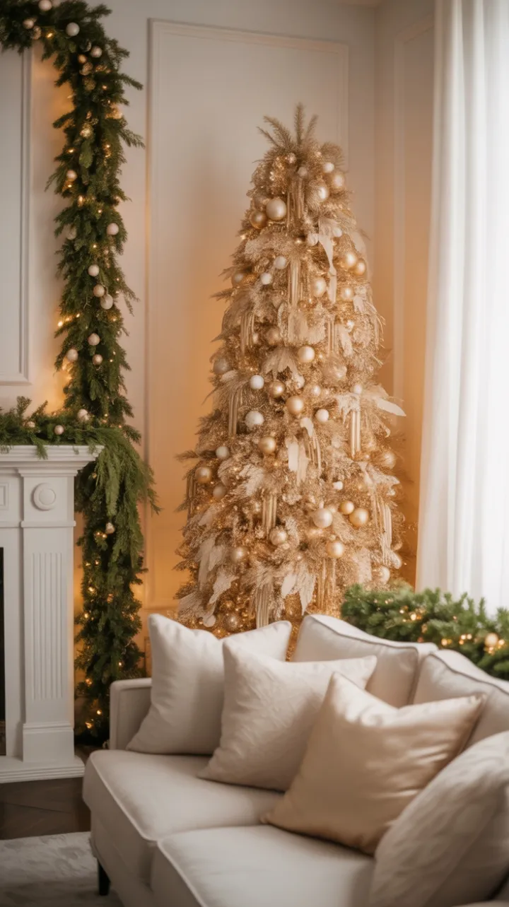 Luminous Gold and Pearl Christmas Living Room