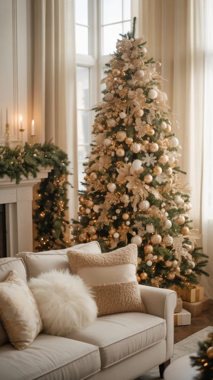 A Luxe Holiday Hearth Wrapped in Gold and White