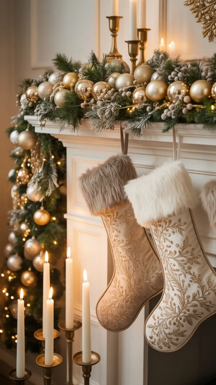 Opulent Christmas Mantel Draped in Frosted Berries and Candlelight